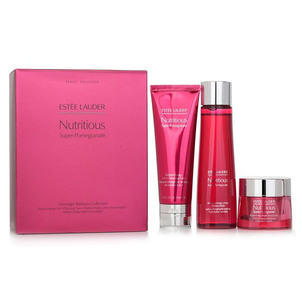 Estee Lauder Nutritious Super-Pomegranate Overnight Radiance Collection: Cleansing Foam +Lotion Intense Moist 200ml+Night Creme 50ml 3pcs 125ml