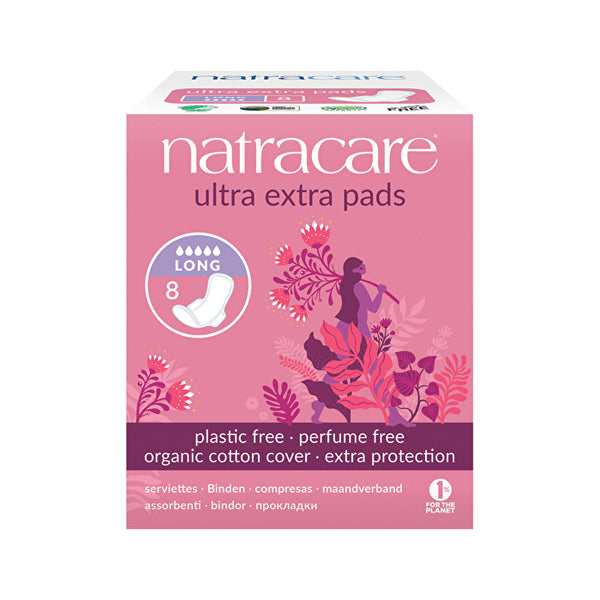 Natracare Ultra Extra Pads Long with Organic Cotton Cover x 8 Pack